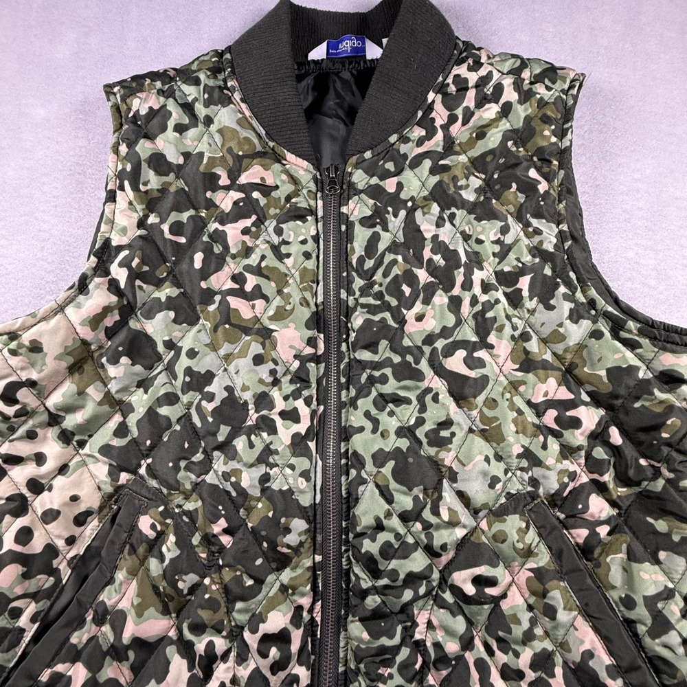 Great Northwest Indigo Leopard Camo Quilted Puffer Vest Green Large Gorpcore